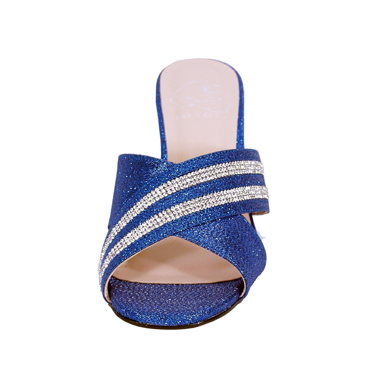 Floral Women's Denise Wide Width Rhinestone Slip On Pretty Ornate Block Heel Sandals