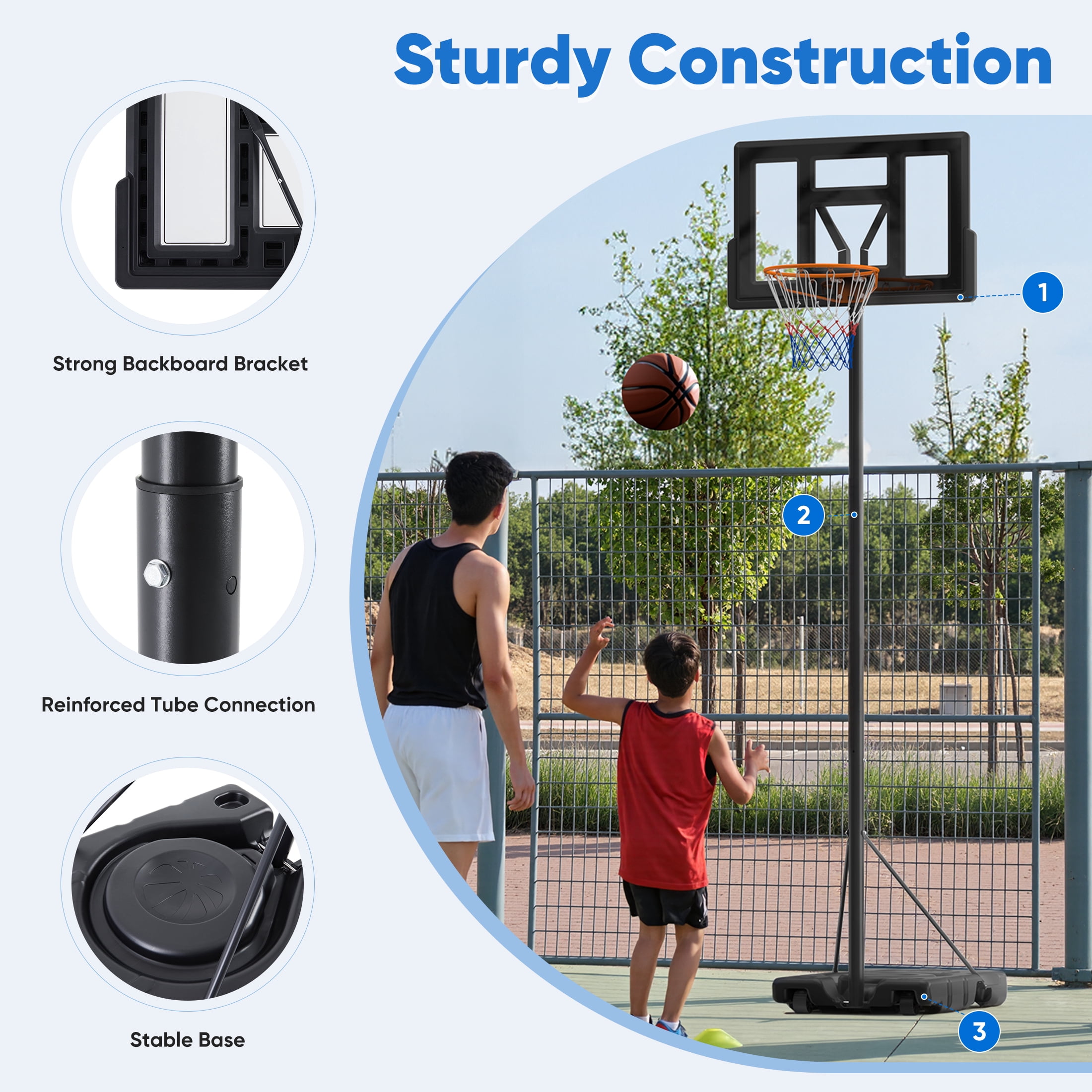 ZUNMOS 6.1-10ft Outdoor Portable Basketball Hoop Goal System, 44 In Shatterproof Backboard, Adjustable Height for Backyard, Poolside