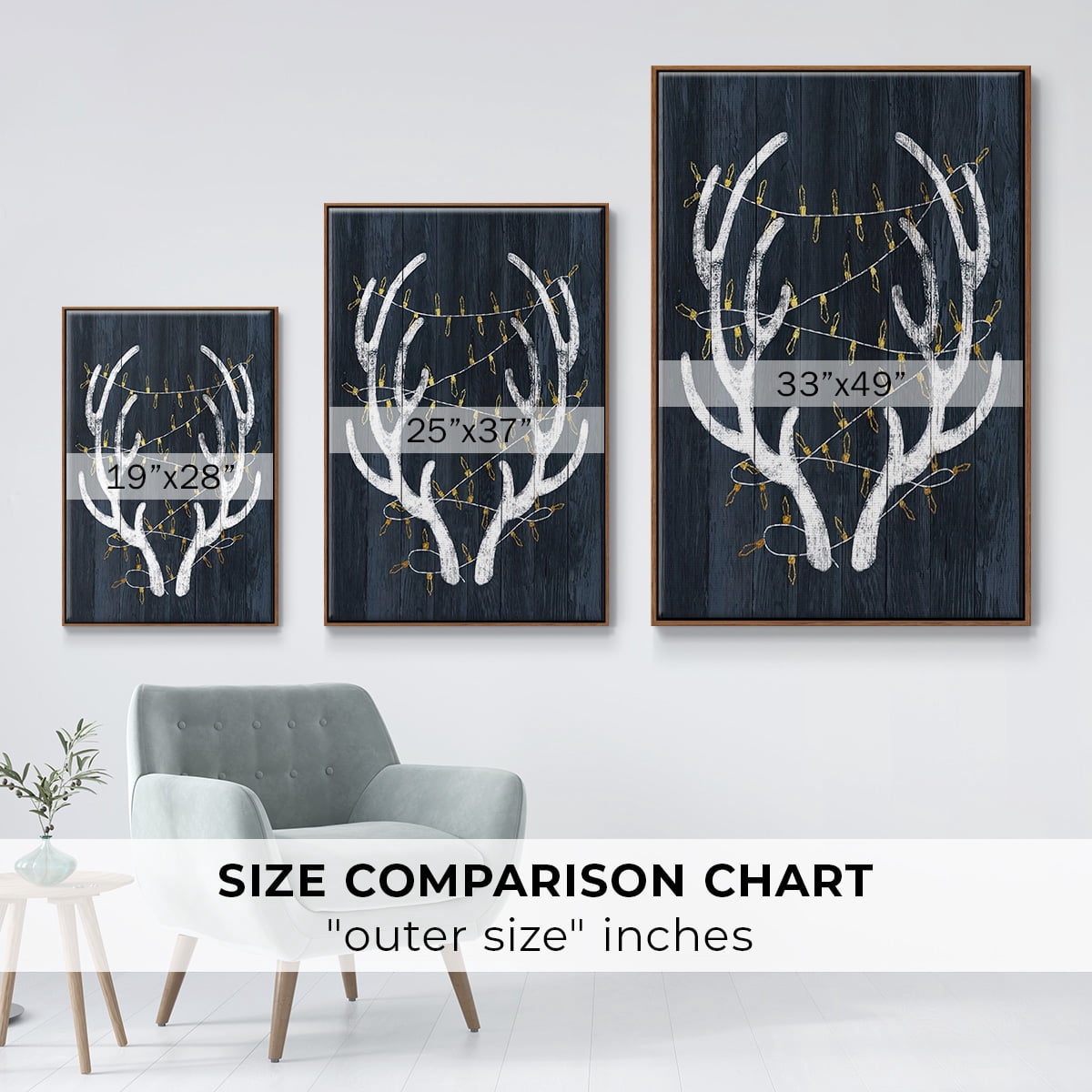Antlers & Lights - Framed Gallery Wrapped Holiday Canvas - 17 x 25 - Rosewood Frame