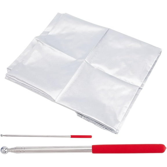 2Sets 2pcs Silver Dance Worship Flags with Scalable Rod Silk Like Praise Church Flags Soft Smooth Worship Banner Satin Semicircle Angel Wing Flag for Worship Dance Church Ministry