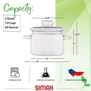 Simax Glassware 2 Quart Glass Pot With Lid, Heat Resistant Handles, Doubles as Serving Dish, Made from Oven, Microwave, Stove and Dishwasher Safe Borosilicate Glass