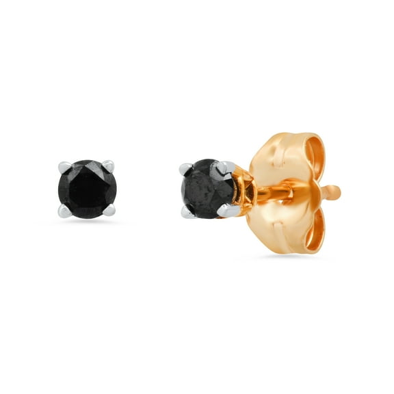 Dazzlingrock Collection Round Black Diamond Solitaire Pushback Stud Earrings for Women (0.25 ctw, Color I-J, Clarity I2-I3) in 10K Yellow Gold