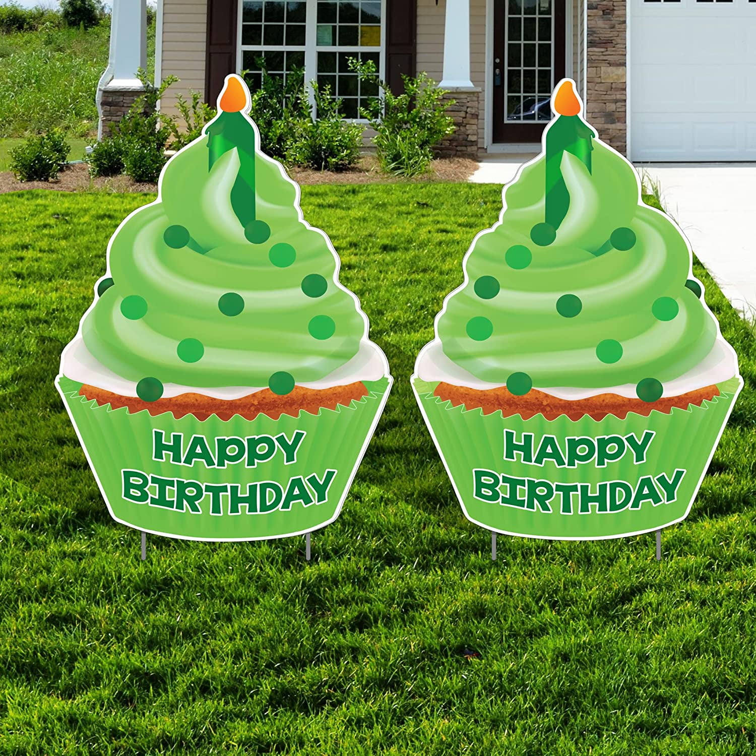 Victory Store 26" x 36" Jumbo Green Happy Birthday Cupcake Yard Sign