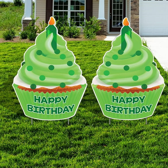 Victory Store 26" x 36" Jumbo Green Happy Birthday Cupcake Yard Sign 23898