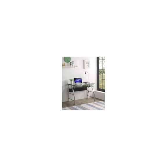 Room Designs Computer Desk Silver / Blue Glass Modern Rectangular