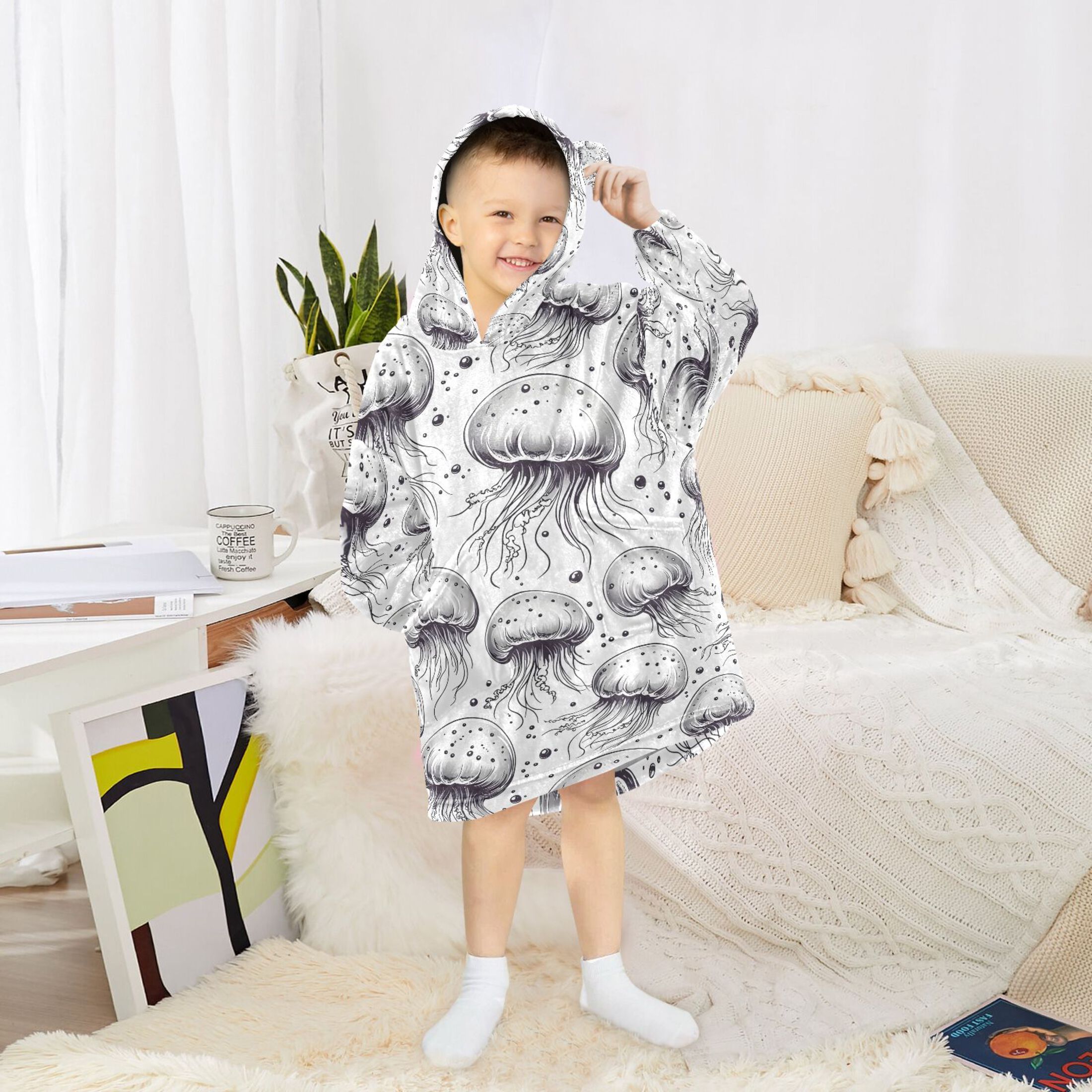 joogoo Wearable Blanket Hoodie for Jellyfish Flannel Sherpa Pocket 3-14 YR S