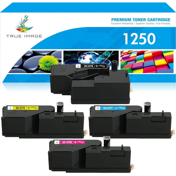 True Image 4-Pack Compatible Toner Cartridge for Dell 331-0778 Work with 1250C 1350CNW 1355CNW C1760NW C1765NFW Printer (Black,Cyan,Magenta,Yellow)