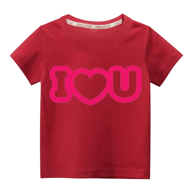 Pisexur Mode Mignon pour Tout-Petits Garçons Filles Couleur Unie Col Rond Saint-Valentin Imprimé Cœur Manches Courtes