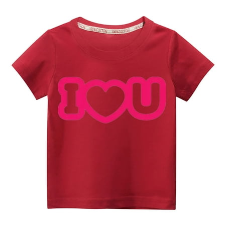 

Summer Savings Clearance! Edvintorg Kids T Shirts Boys Fashion Cute Solid Color Round Neck Valentine s Day Heart Print Short Sleeve Tops Kids Clothes Girls 3-10Years