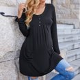 thumbnail image 4 of Blusa informal de manga larga con botones de color liso y cuello redondo para mujer Fridja  hkj1888, 4 of 5