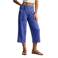 thumbnail image 4 of YanHoo Plaid Capris for Women Elastic Waisted Wide Leg Capri Pants Casual Comfy Vacation Cropped Trousers with Pockets, 4 of 8