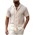 thumbnail image 6 of LNWUY Men's Guayabera Shirt Short Sleeve Lapel Button Down Casual T-Shirt Pattern Printed Beach Vacation Clothes Summer Tops Beige L, 6 of 6