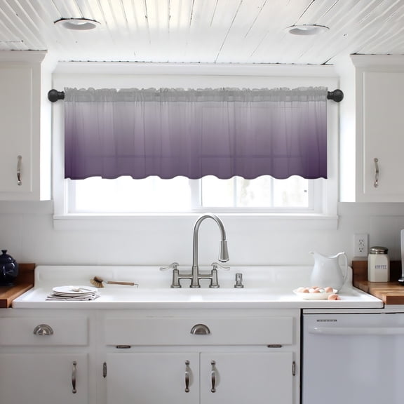Grey Purple Rod Pocket Small Topper Half Short Window Curtains Voile Sheer Scarf Valance Curtains for Kitchen/Living Room/Bathroom/Bedroom Window