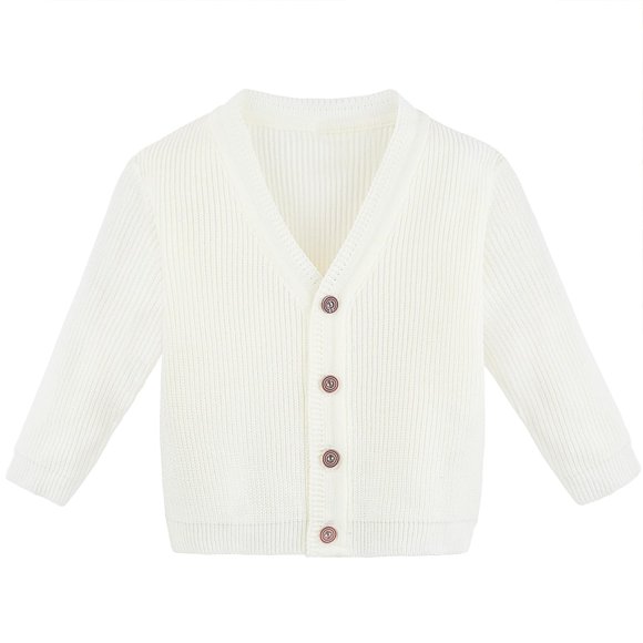 Lilax Suéter de punto clásico de manga larga con cuello en V básico para bebés de 6 a 9 meses, color crema