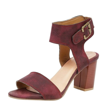 

YUHAOTIN Female Pearl Sandals Ladies Fashion Solid Color Leather Open Toe Buckle Thick High Heeled Sandals Bling Sandals for Women Black Sandals Women Wedge Comfy