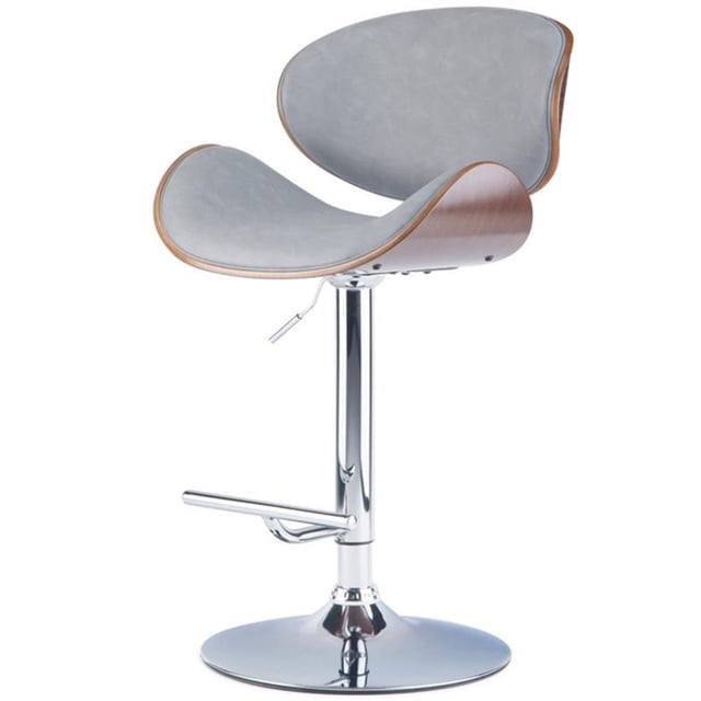 Marana Bentwood Adjustable Height Gas Lift Bar Stool in Stone Gray Faux Leather