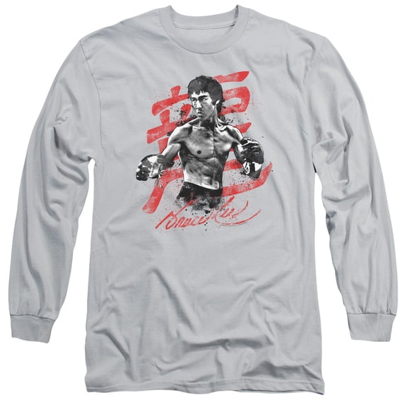 Bruce Lee Ink Splatter Long Sleeve T-Shirt Adult 18/1 Silver