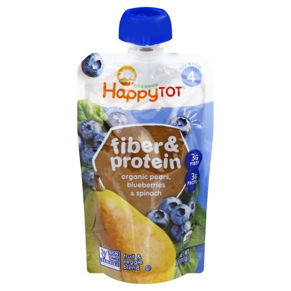 Happy Tot Organic Toddler Baby Food, Pear Blueberry & Spinach, 4 oz