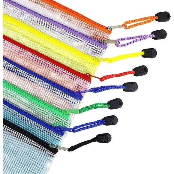 16pcs Mesh Zipper File Bags, 8 Sizes and 8 Colors Document Pouch, for Office and Travel Organization (16)