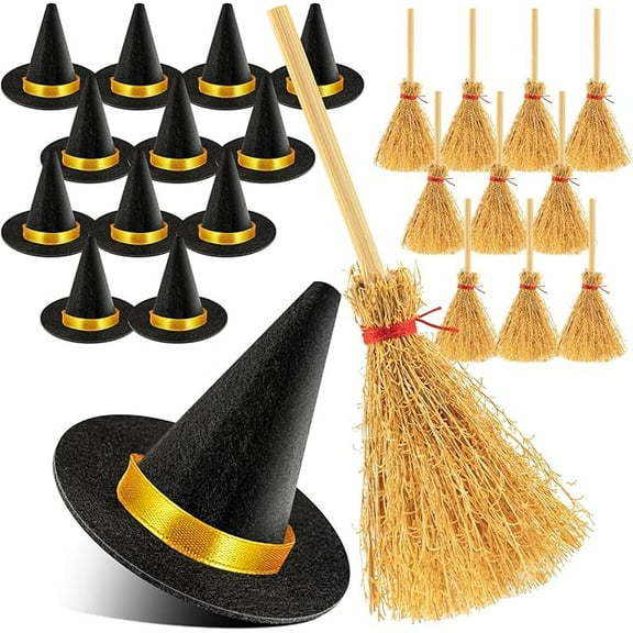 Mini Witch Hat, 28 Pcs Small Black Witch Hats for Crafts Halloween Party Decor