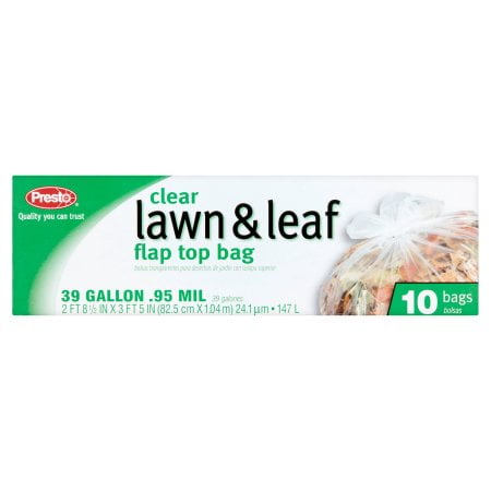 Transparent Leaf Bag - (3 Pack) Presto Clear Lawn & Leaf Flap Top Bag, 39 Gallon, 10 Count