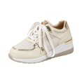thumbnail image 3 of IEMIEMIEM Women's Sneakers Glitter Mesh Hidden Wedge Metallic Gold Trim Lace Up Platform Height Increasing Fashion Walking Shoes Beige 8 Wide, 3 of 6