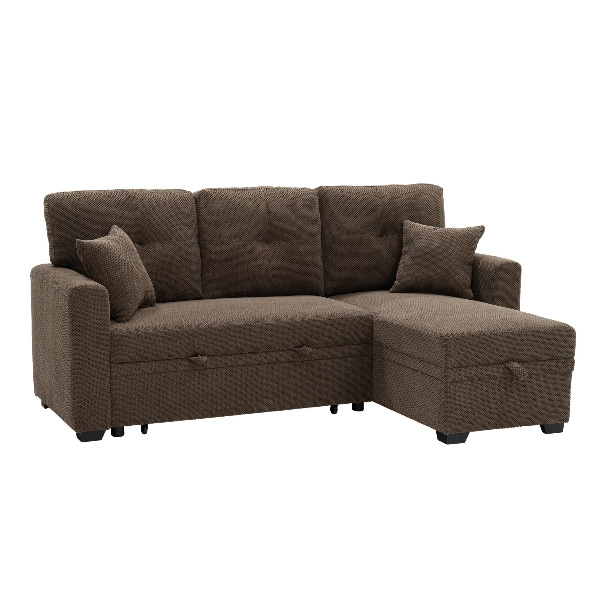 Convertible Sleeper Sectional Sofa with Pull-Out Bed & Reversible Chaise, Loveseat Couch with Hidden Storage for Small Spaces