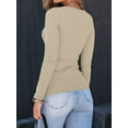 thumbnail image 5 of Womens Long Sleeve Shirts Square Neck Tops Ribbed Knit Basic Crop Tops Fall Outfits Fashion Clothes Cream White XXXL, 5 of 8