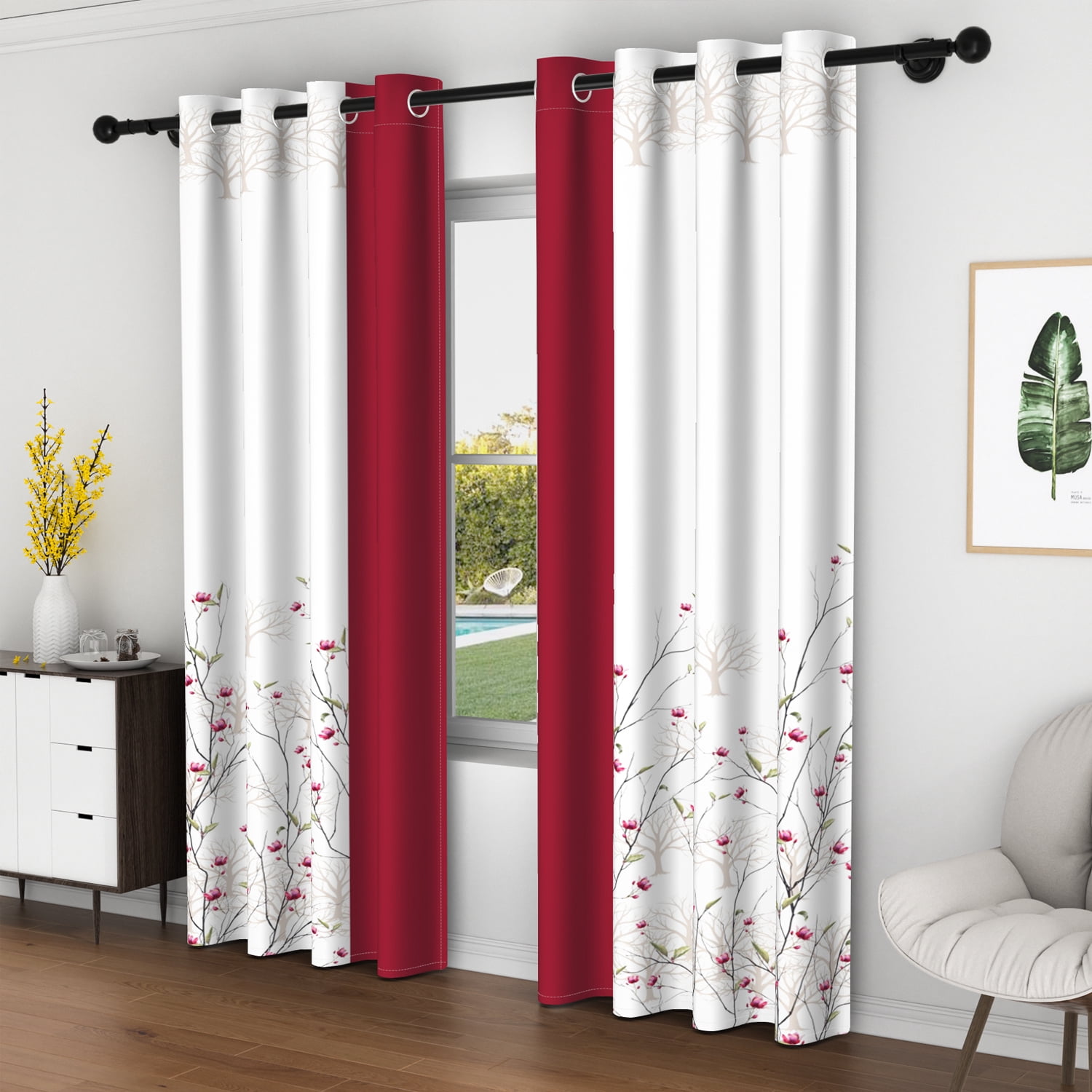Lfeey Plant Flower Blackout Curtains 63 inches long, Room Grommet Curtains, Blue, 42x63 inch，2 Panels
