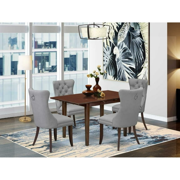 Kitchen Table Set 5 Piece Dining Set with Chairs, Modern Rectangle Table, Light Gray Faux Leather