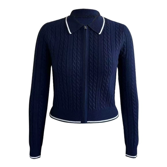 Suéter George para Mujer, Cierre Completo Cuello Contraste Marino Talla G