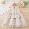 thumbnail image 5 of Girls Khaki Gingham Dress with Bows, Sleeveless Ruffle Tiered Kids Kids Dress for Summer Play Party,Size 3-4 T, 5 of 9