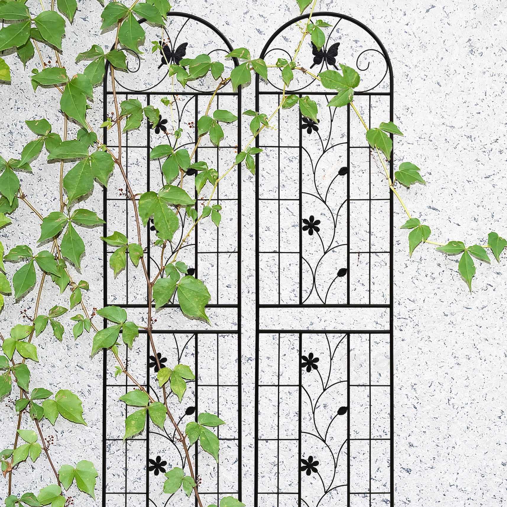 Heavy Duty Rustproof Black Iron Garden Trellis 2 Pack  86" x 19.7" For Potted Plant Support & Climbing Vines