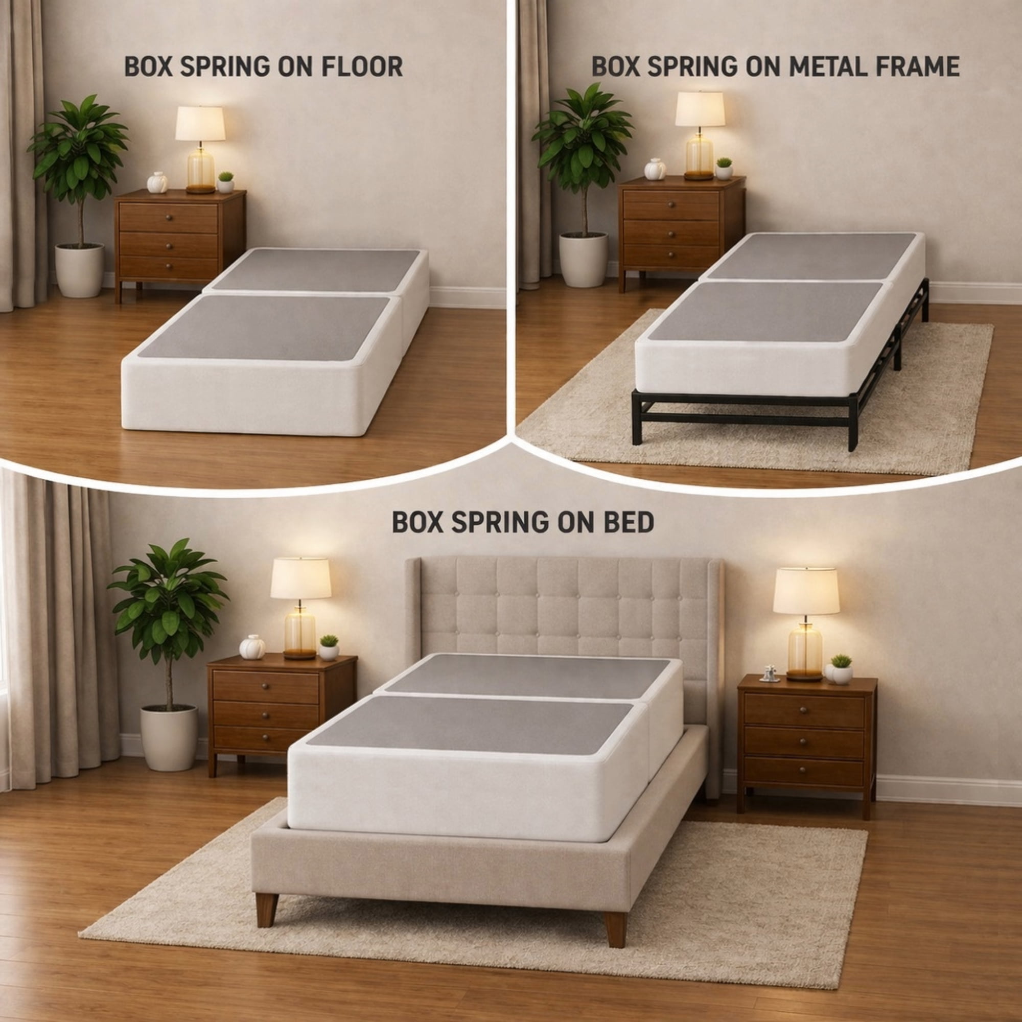 Continental Sleep, Box Spring Bed Base Twin Size, 8-Inch Wood Mattress Foundation, Quiet Noise Free, 2-Pieces Under Mattress Support BoxSpring, Fully Assembled, White