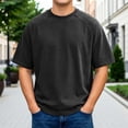 thumbnail image 1 of T-shirt Raglan à Manches Courtes, Col Rond, Coupe Décontractée, Couleur Unie Lavée, pour un Confort Décontracté Quotidien, pour Hommes, 1 of 3