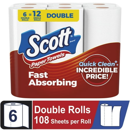 Scott Paper Towels, Choose-A-Sheet, 6 Double Rolls