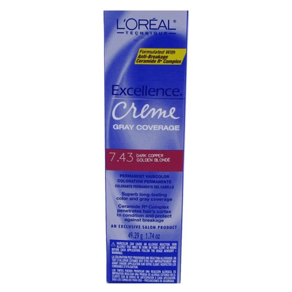 Loreal Excellence Creme Permanent Hair Color, Dark Copper Gold Blonde #7.43, 1.74 Oz