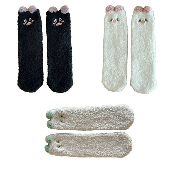 AUQ 3Pairs Socks Moisture-Wicking Fuzzy Socks,Cute Animals Cozy Wear Long Socks,Style1