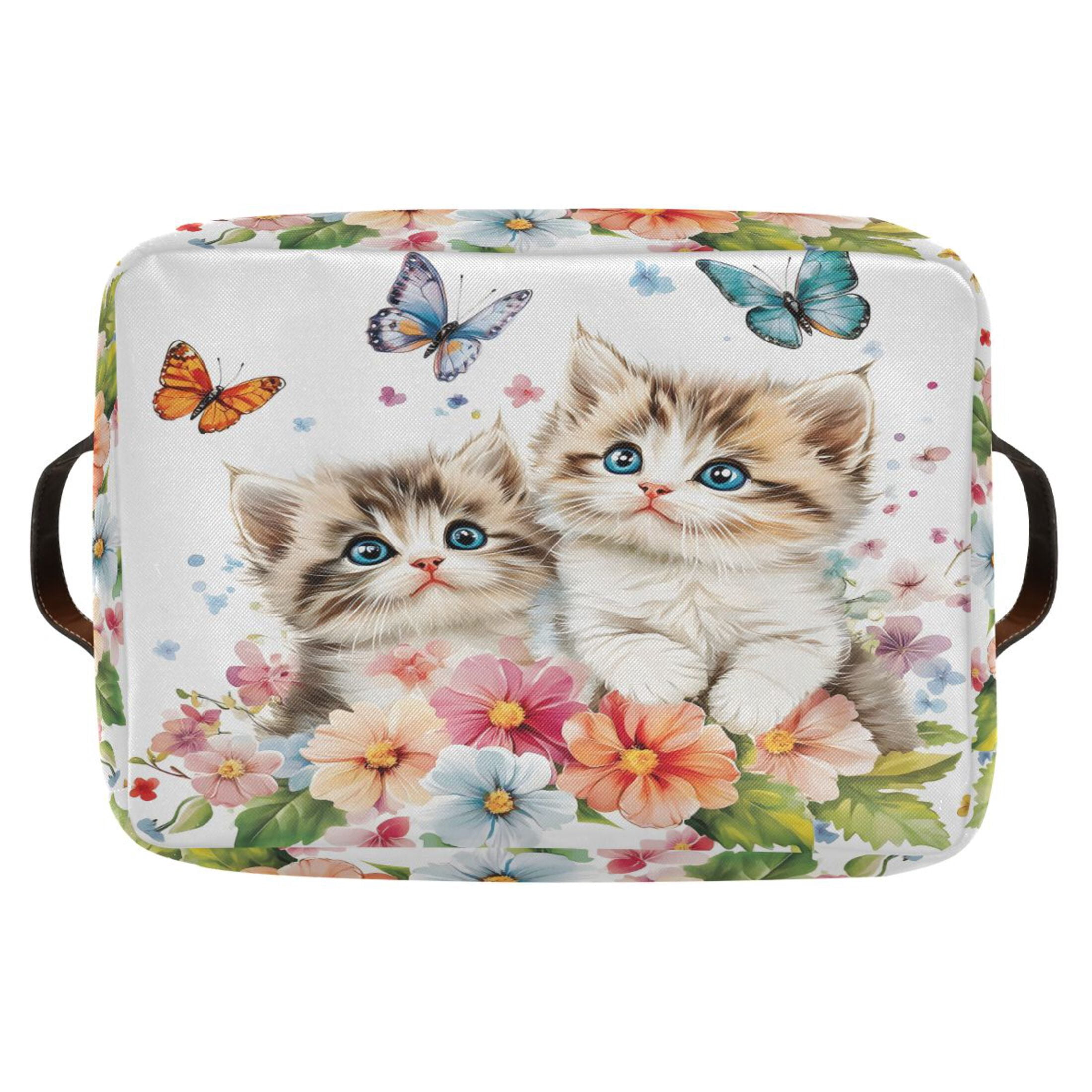 Ryvnso Cats Flower Butterfly Storage Basket Large Bin Foldable Boxes Toys Organizer 14.2x10.2x8.3in 2 PCs