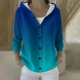 thumbnail image 2 of Womens Button Down Sweater Cardigan with Hood Loose Fit Soft Casual Ribbed Knit Jacket Hooded Fall Outerwear (M, Blue|Gradient), 2 of 5