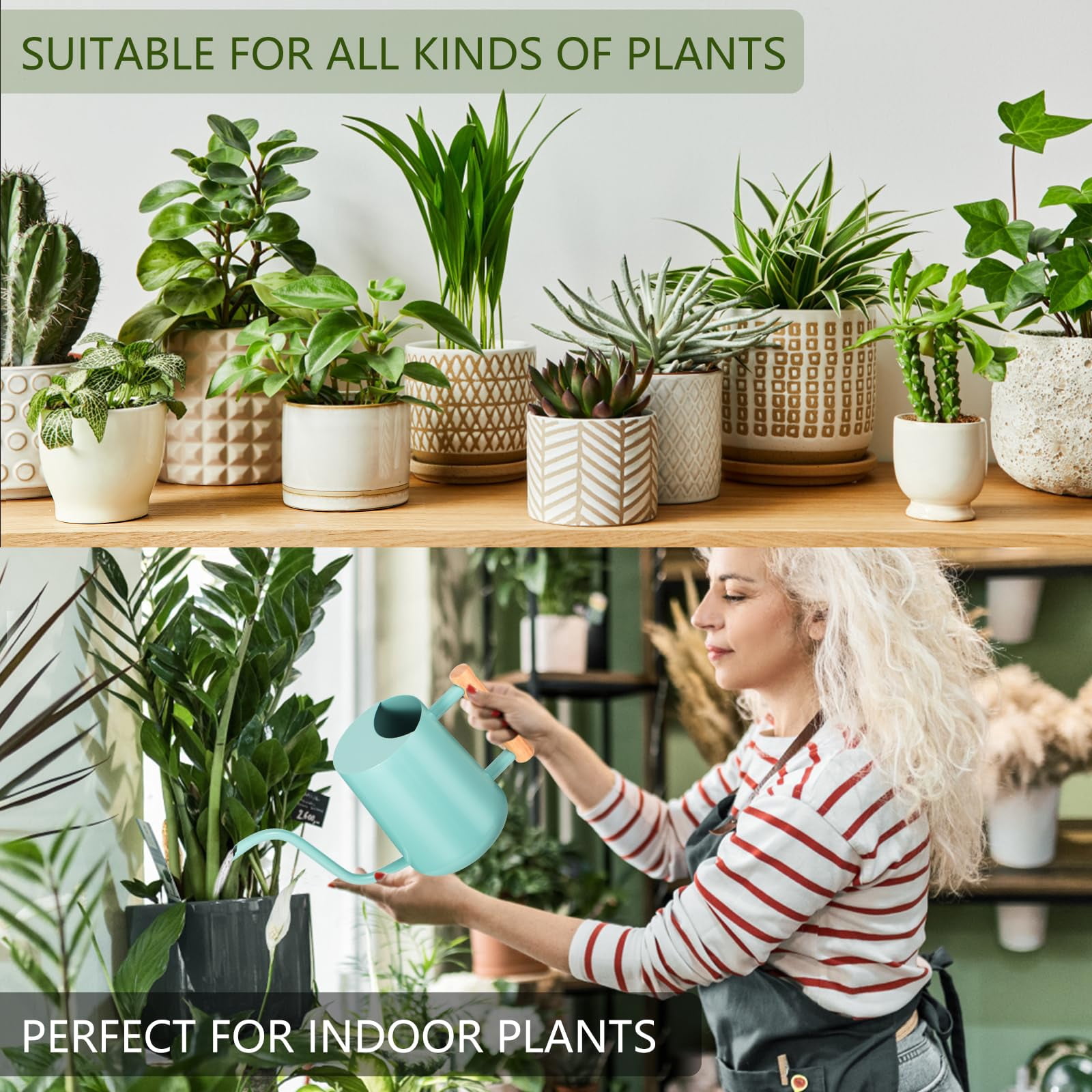 Watering Can Indoor Plants, 35oz Small Stainless Steel Metal Watering Can Modern Decorative Watering Pot with Long Spout for Indoor House Plant Bonsai Garden Flowers (Copper) - GREEN