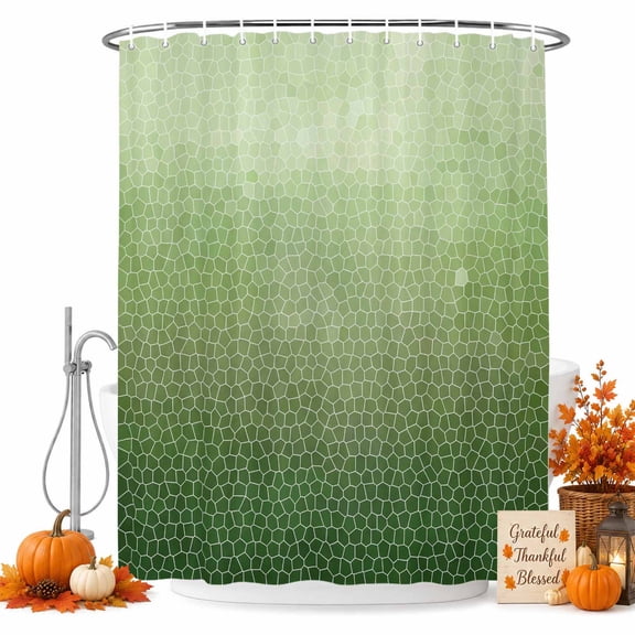Green Ombre Shower Curtain Set - Long 72" x 84" Washable Bathtub Curtain with 12 Hooks, Geometric Stained Glass Waterproof Fabric Stall Shower Curtains for Bathroom/Bathtub Décor