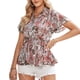 thumbnail image 1 of Camiseta de verano con dobladillo con volantes y cintura elástica con estampado floral y cuello en V de manga corta para mujer, 1 of 8