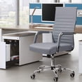thumbnail image 2 of JJUN Ergonomic Office Desk Chair, Executive Ribbed Mid-Back PU Leather Conference Room Chair Adjustable Swivel Chair with Arms (1, Grey), 2 of 15