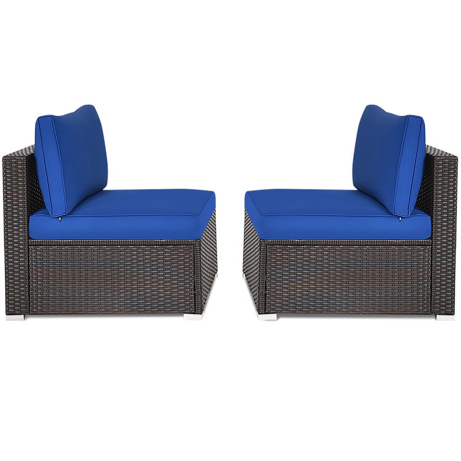 Aimee Lii 2 Pieces Patio Rattan Armless Sofa Set with 2 Cushions and 2 Pillows, Outdoor Patio Set, Navy