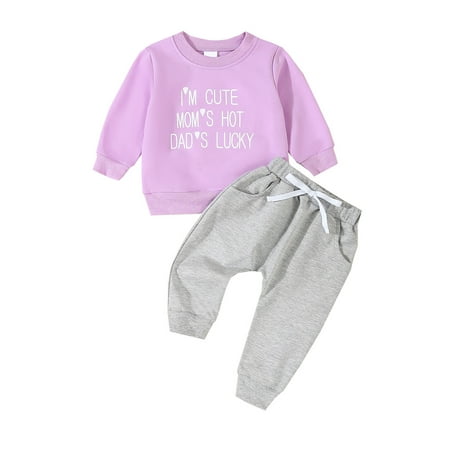 

Binshrliy Baby Girl Fall Tracksuit Outfits Set Clothes 3M 6M 12M 18M 24M 3T Infant Girl Long Sleeve Letter Sweatshirt Tops Pants 2Pcs Casual Autumn Clothing for Toddler Girls