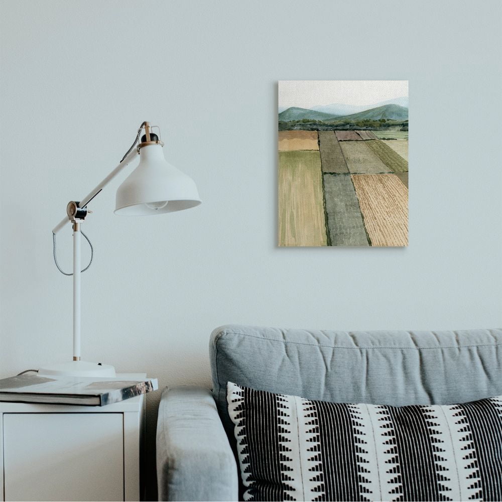 Stupell Industries Soft Green Farm Land and Mountain Landscape Canvas Wall Art Design by Grace Popp