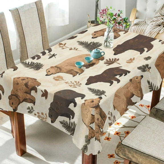 WOBOGO Brown Bear Square Tablecloth 54×54in Polyester Fabric Tablecloth Washable Dust Resistant Wrinkle Resistant