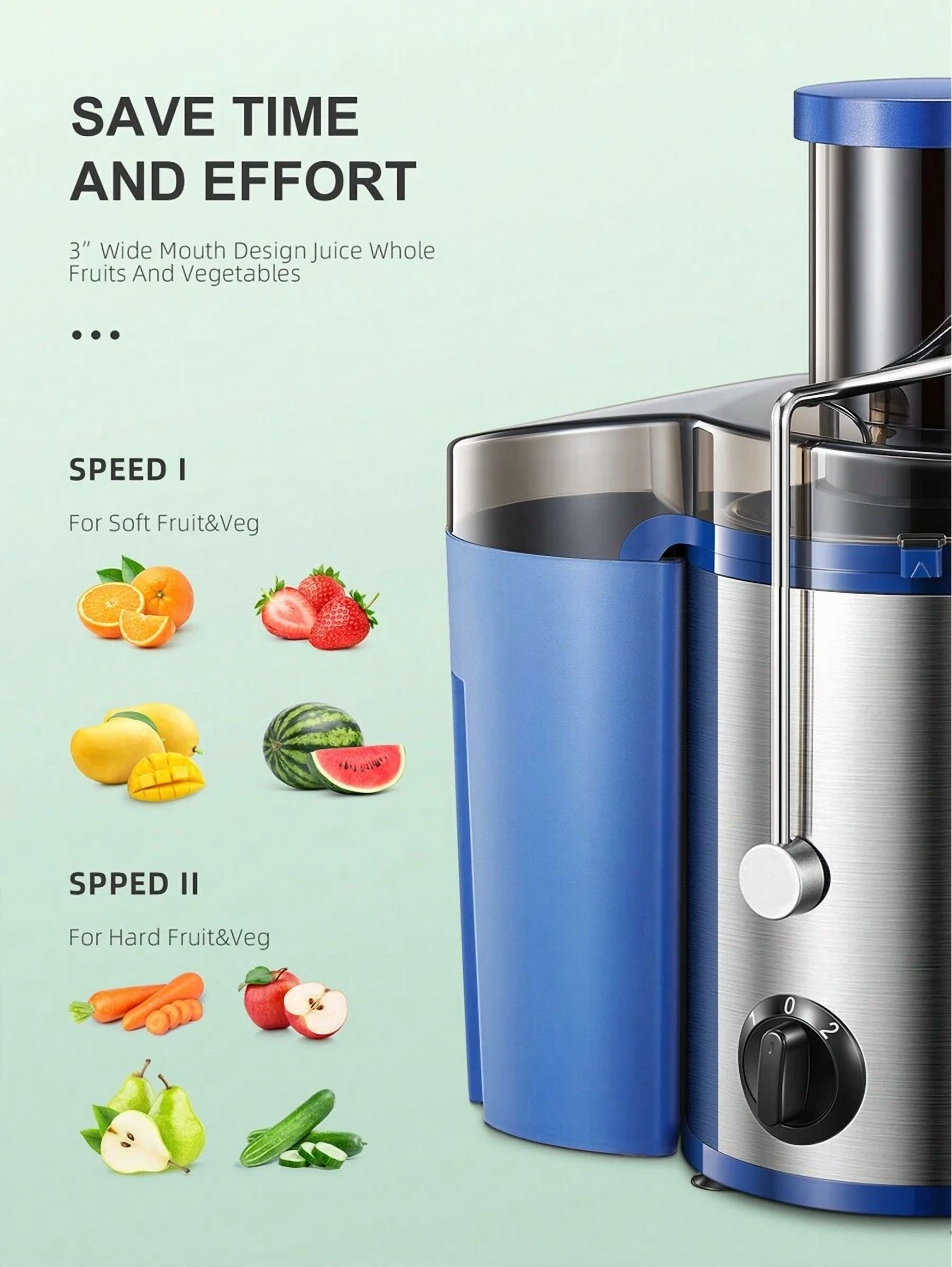 Juicer Machine, 500W Centrifugal Juicer Extractor With Wide Mouth 3" Feed Chute For Fruit Vegetable, Easy To Clean, Stainless Steel
