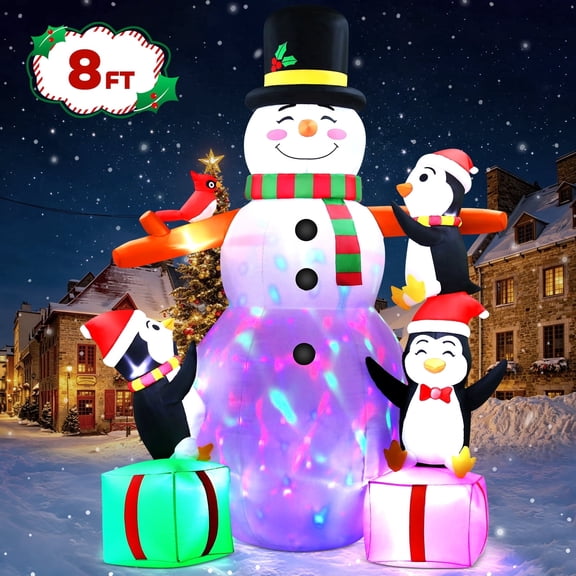 Yexmas 8 ft Giant Christmas Snowman Inflatable Outdoor Decoration with Build-in Multicolor LEDs, Blow Up Inflatables for Xmas Party Garden Patio Lawn